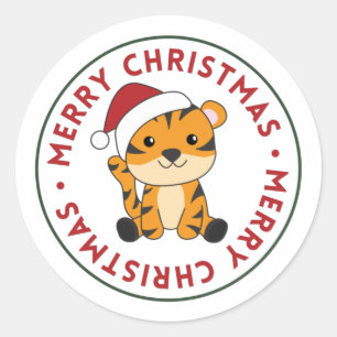 Sticker Rond Tiger Noël Neige hiver Animaux Tiger Classic