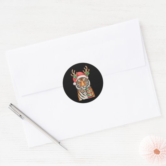 Sticker Rond Tiger Reindeer Noël Noël Noël Noël Noël Noël (Enveloppe)