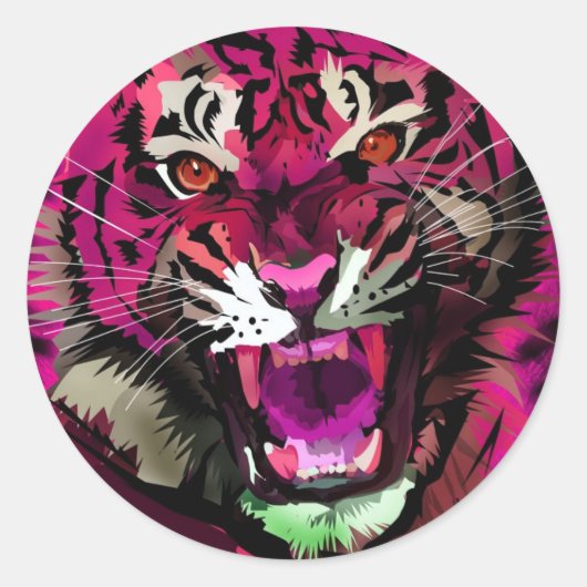 Sticker Rond Tiger - Rose (Devant)