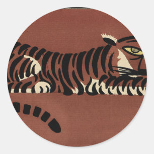 Sticker Rond Tigre - Antiquaire, Illustration de livre coloré