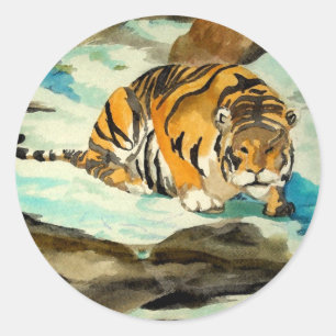 Sticker Rond Tigre aquarelle