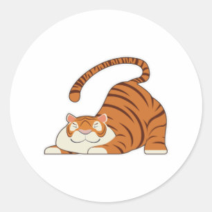 Sticker Rond Tigre au Yoga Exercices d'étirement