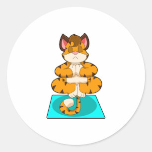 Sticker Rond Tigre au Yoga sur tapis de Yoga