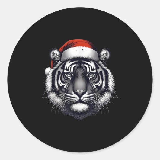 Sticker Rond Tigre avec chapeau de Noël Noël Noël Noël Zoo de l (Devant)