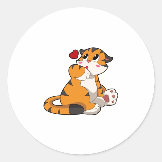 Sticker Rond Tigre avec coeur (Devant)