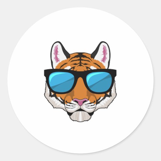 Sticker Rond Tigre avec lunettes de soleil (Devant)