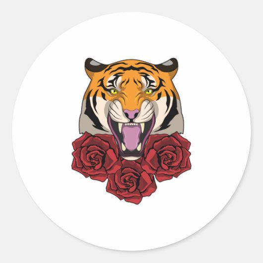 Sticker Rond Tigre avec Rose (Devant)