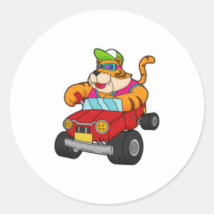 Sticker Rond Tigre avec voiture