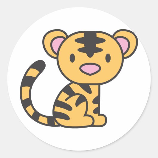 Sticker Rond Tigre Bébé Cute Sur Mesure Assis (Devant)
