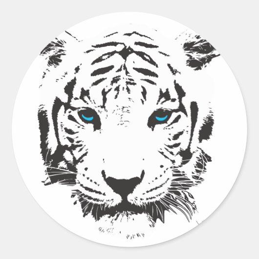 Sticker Rond Tigre blanc aux yeux bleus (Devant)