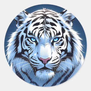 Sticker Rond Tigre blanc aux yeux bleus