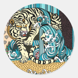 Sticker Rond Tigre blanc de Feng