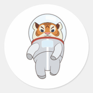 Sticker Rond Tigre comme costume Spaceman