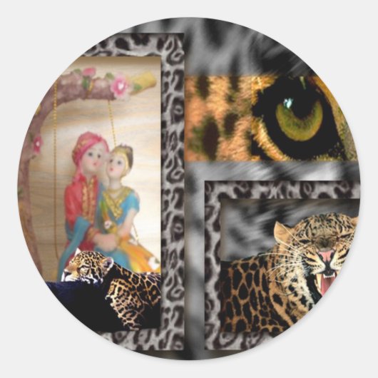 Sticker Rond Tigre & Couple - Impression d'art (Devant)