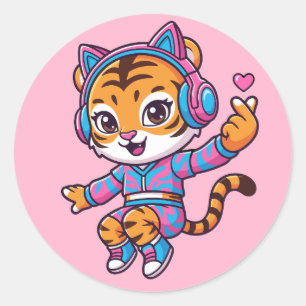 Sticker Rond Tigre dansant K-pop