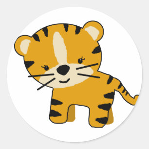 Sticker Rond Tigre de bande dessinée de bébé