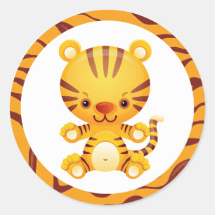 Sticker Rond Tigre de dessin avec imprimé tigre
