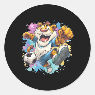 Sticker Rond Tigre de sport coloré avec ballon de football pour