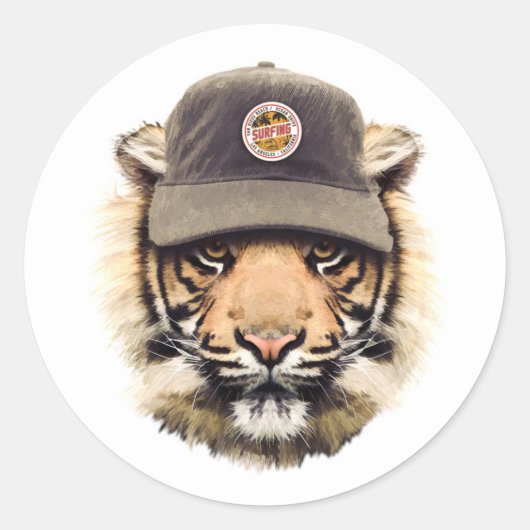 Sticker Rond Tigre de surf (Devant)