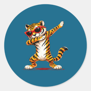 Sticker Rond Tigre Drôle Faisant le Dab avec des Lunettes de So