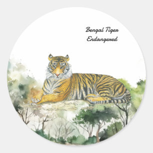 Sticker Rond Tigre du Bengale Menacé Majestueux peint à la main