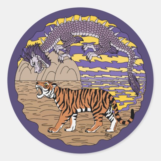 Sticker Rond Tigre et dragon (Devant)