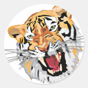 Sticker Rond Tigre féroce de grognement