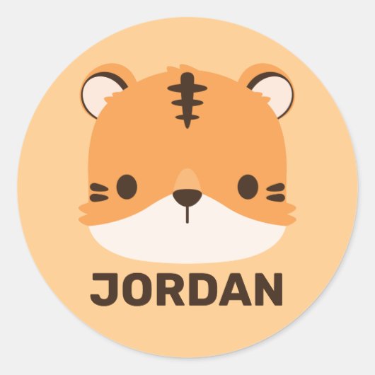 Sticker Rond Tigre mignon avec nom personnalisé (Devant)