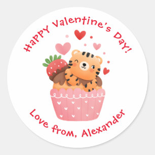 Sticker Rond Tigre mignon dans un cupcake personnalisé pour la
