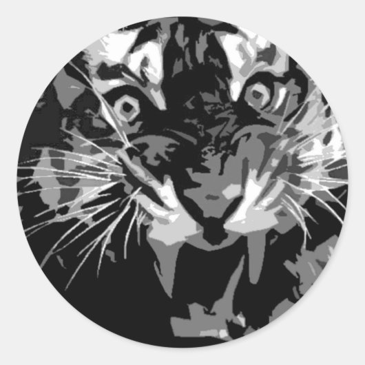 Sticker Rond Tigre noir et blanc (Devant)