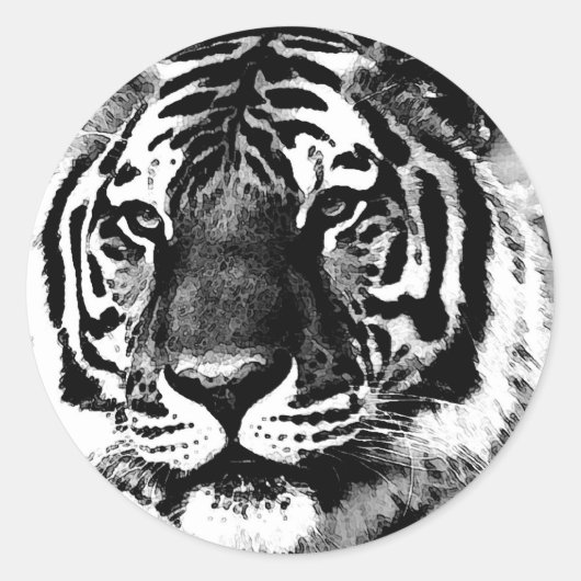 Sticker Rond Tigre noir et blanc (Devant)