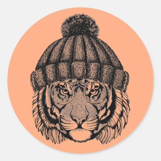 Sticker Rond Tigre prêt pour la mode hiver (Devant)