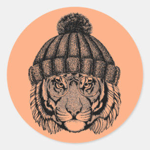 Sticker Rond Tigre prêt pour la mode hiver