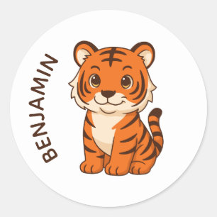 Sticker Rond Tigreau Mignon Nom Personnalisé