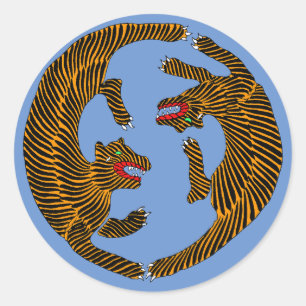 Sticker Rond Tigres d'art populaire japonais