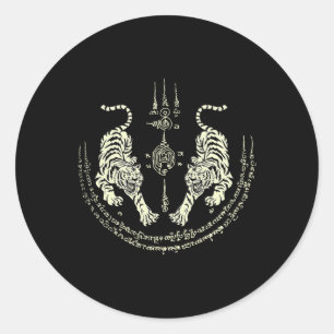 Sticker Rond Tigres de Muay Thai Arts Martiaux Combattant Kickb