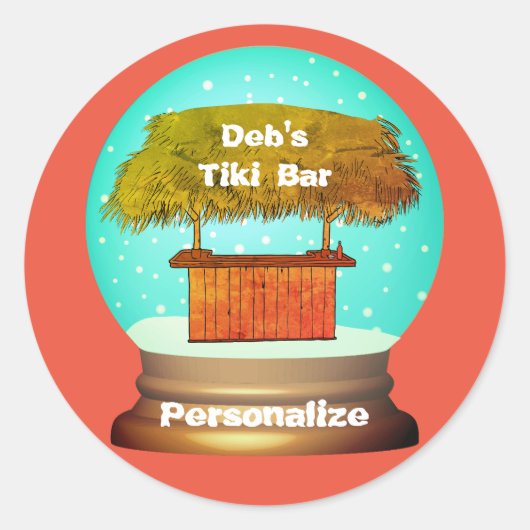Sticker Rond Tiki bar enneigé globe d'été plage orange turquois (Devant)