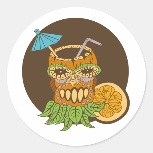 Sticker Rond Tiki Cocktail, Drôle (Devant)