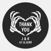 Sticker Rond Til Death Black Skeleton Heart Wedding Thank You (Devant)
