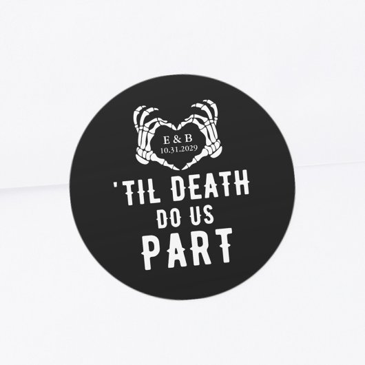 Sticker Rond Til Death Black Skeleton Mariage