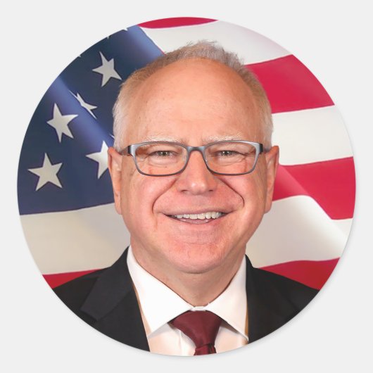 Sticker Rond Tim Walz pour l'Amérique (Devant)