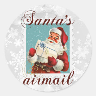 Sticker Rond Timbre aérien du Père Noël de Noël