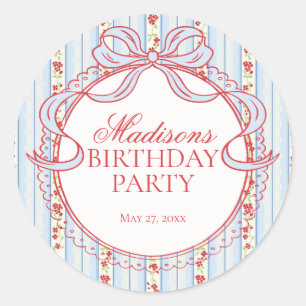 Sticker Rond Timbre Anniversaire Floral Fancy Vintage Rouge & B