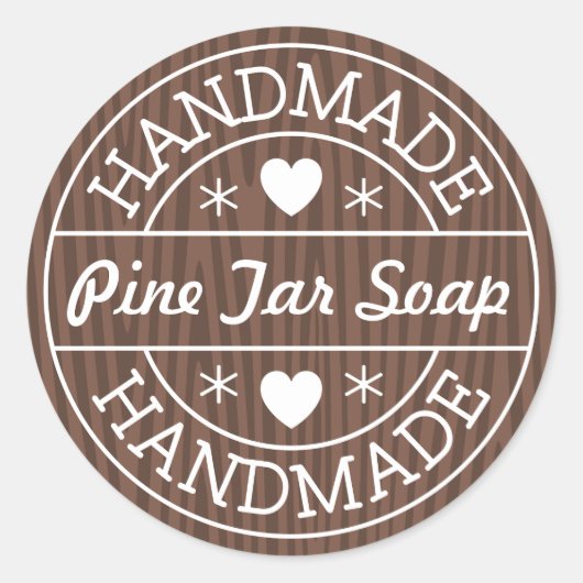 Sticker Rond Timbre artisanal sur bois foncé nom du produit per (Devant)