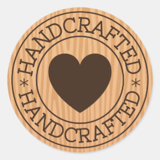 Sticker Rond Timbre brun artisanal avec coeur sur bois