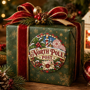 Sticker Rond Timbre de la poste du Pôle Nord Noël Santa Mail