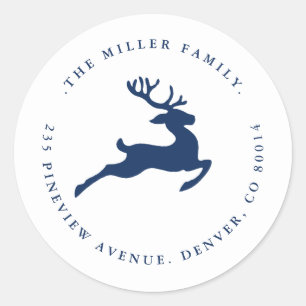 Sticker Rond Timbre de Noël pour renne bleu et blanc / Adresse