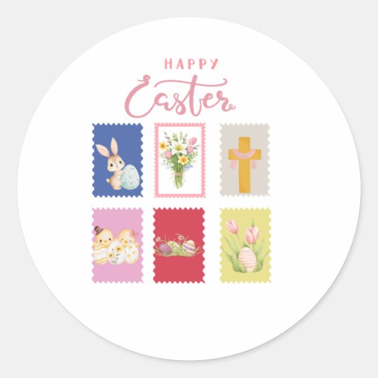 Sticker Rond Timbre de vacances de Pâques joyeuses (Devant)