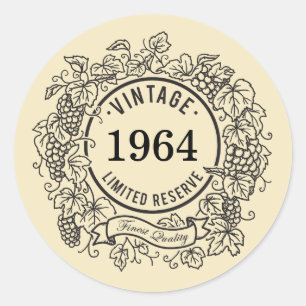 Sticker Rond Timbre de vin de raisin vintage, Ajouter année de 