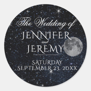 Sticker Rond Timbre pour mariage de nuit étoilé